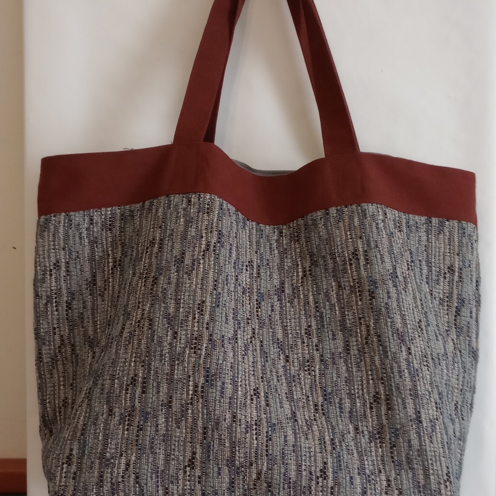 Handmade tote upholstery like fabric lined  size 17 1/2. 10 1/2